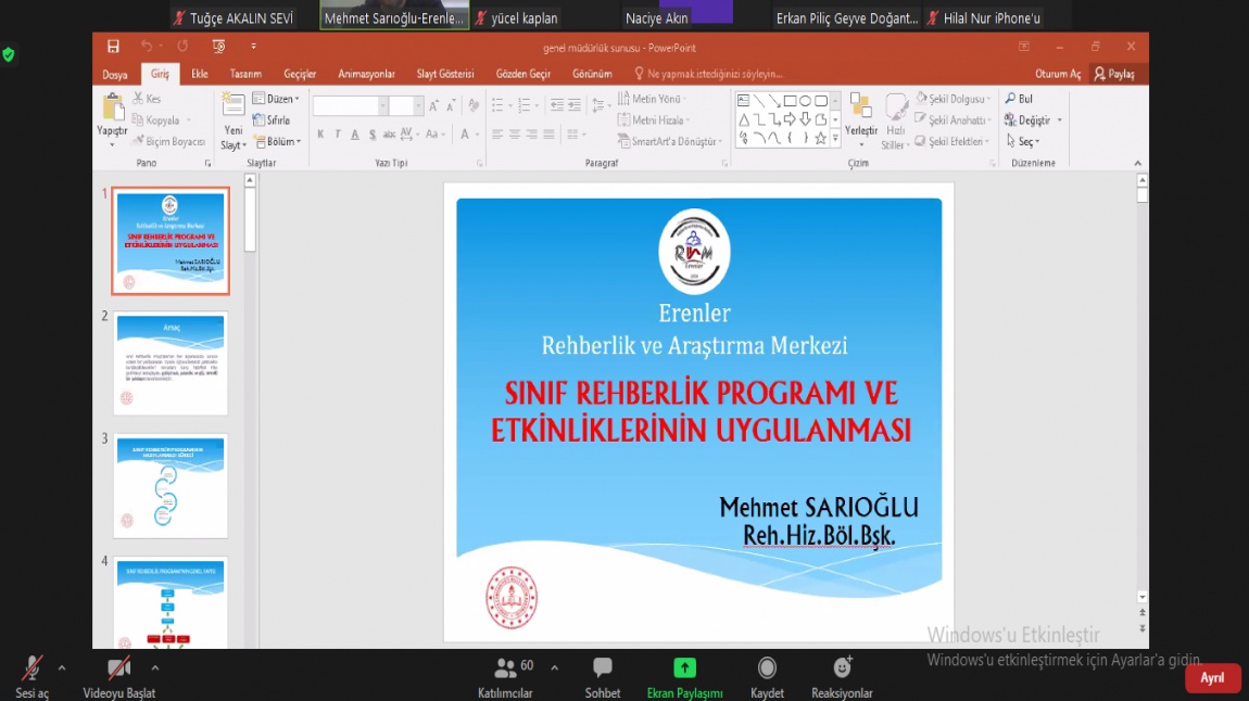 SINIF REHBERLİK PROGRAMI VE ETKİNLİKLERİN UYGULANMASI BİLGİLENDİRME TOPLANTISI